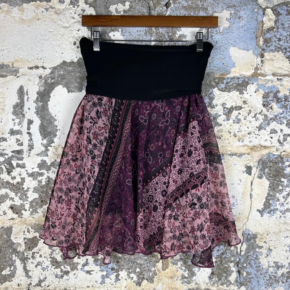 Y2K Luna Chix Floral Patchwork Purple Excellent Boho Mini Skirt Womens Small